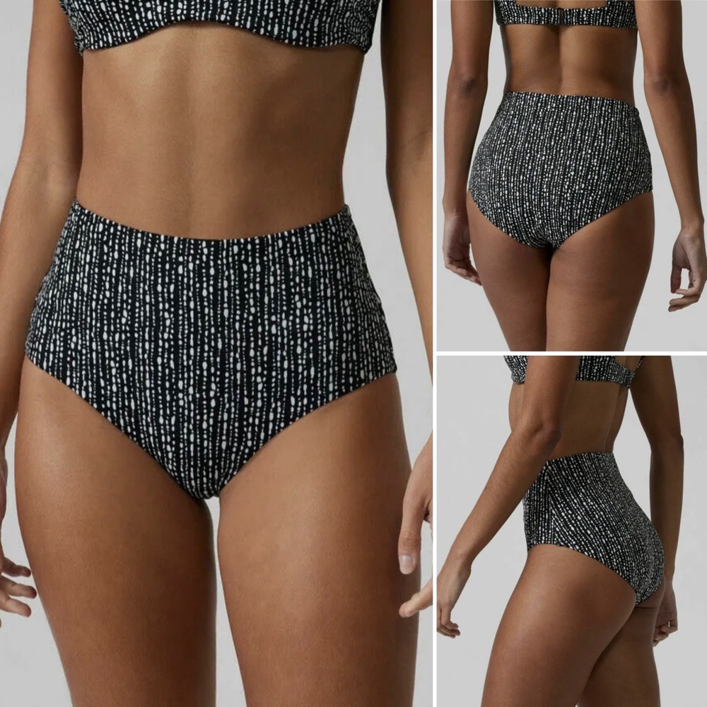 Athleta High Waist Bikini Swim Bottoms Size Large Rice Pearls Black NWT $59